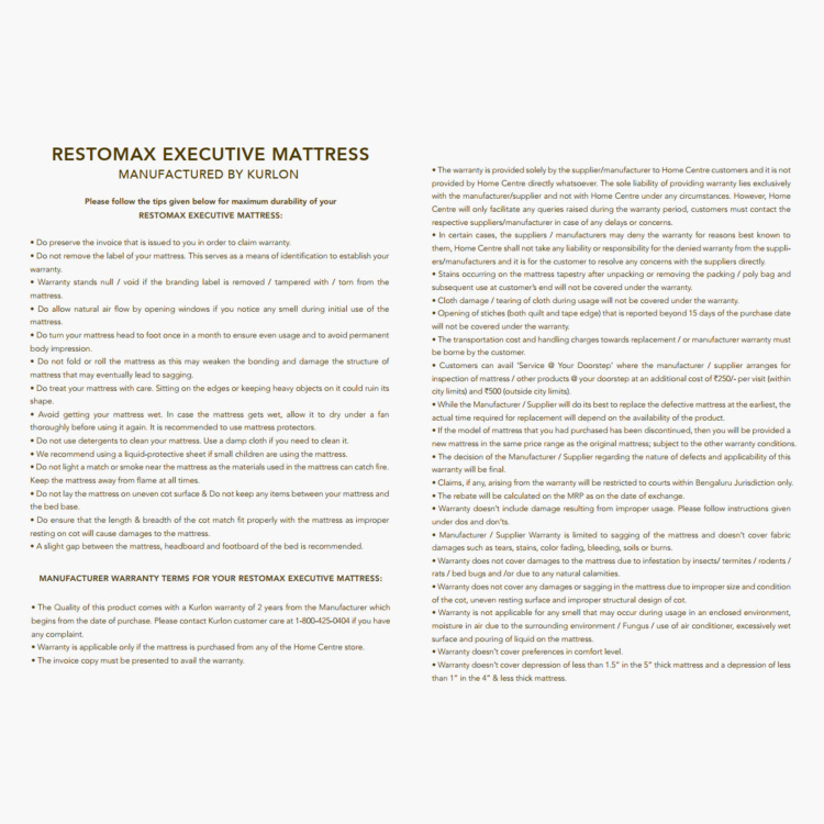 Restomax Executive White 5-Inch Foam Teen Size Mattress - 120x195cm