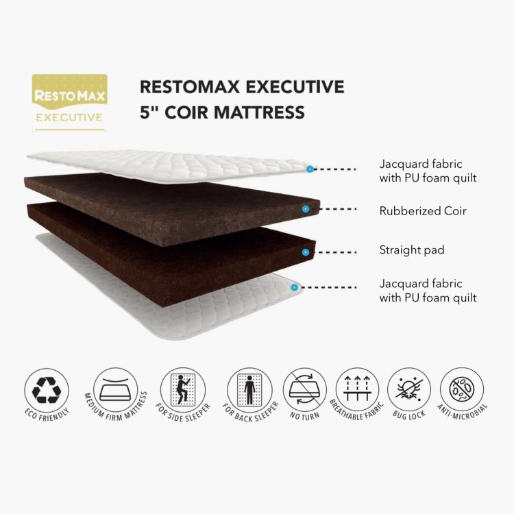 Restomax Executive White 5-Inch Coir Queen Size Mattress - 150x195cm