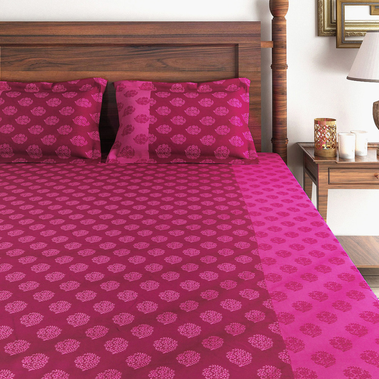 SWAYAM 3-Pc. Floral Print Double Bedsheet  Set - 225 x 270 cm
