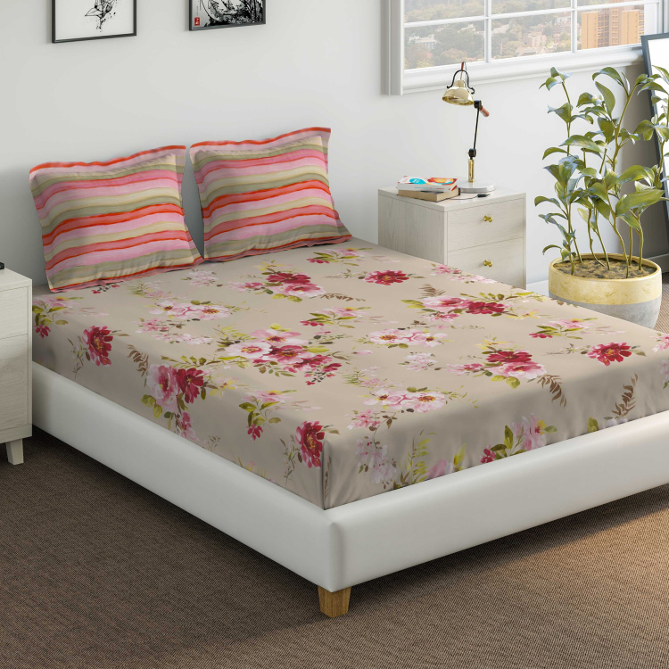 D'DECOR Cherish Xl Floral Print 3-Piece King-Size Bedsheet Set - 274 x 274 cm