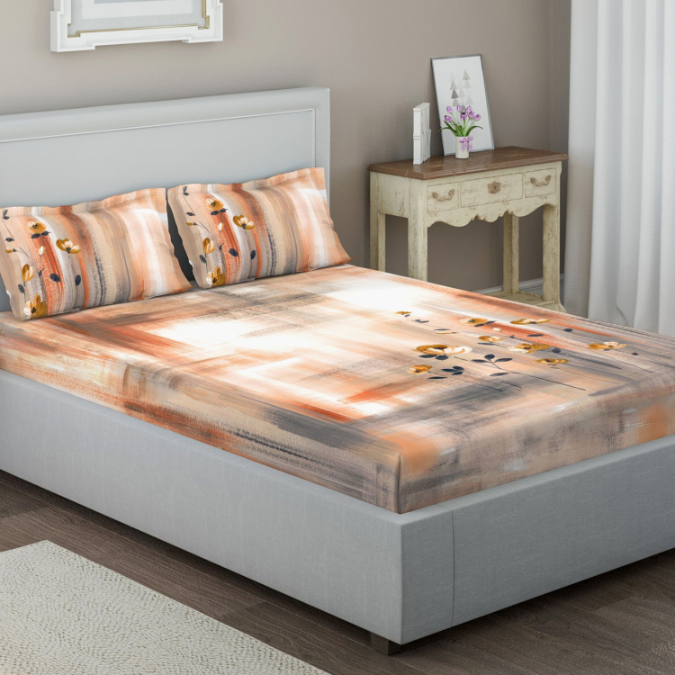 D'DECOR Elemental Printed 3-Piece Queen-Size Bedsheet Set - 274 x 229 cm