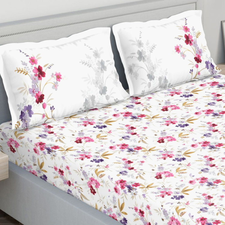 D'DECOR Fusion Floral Print 3-Piece King-Size Bedsheet Set - 274 x 274 cm
