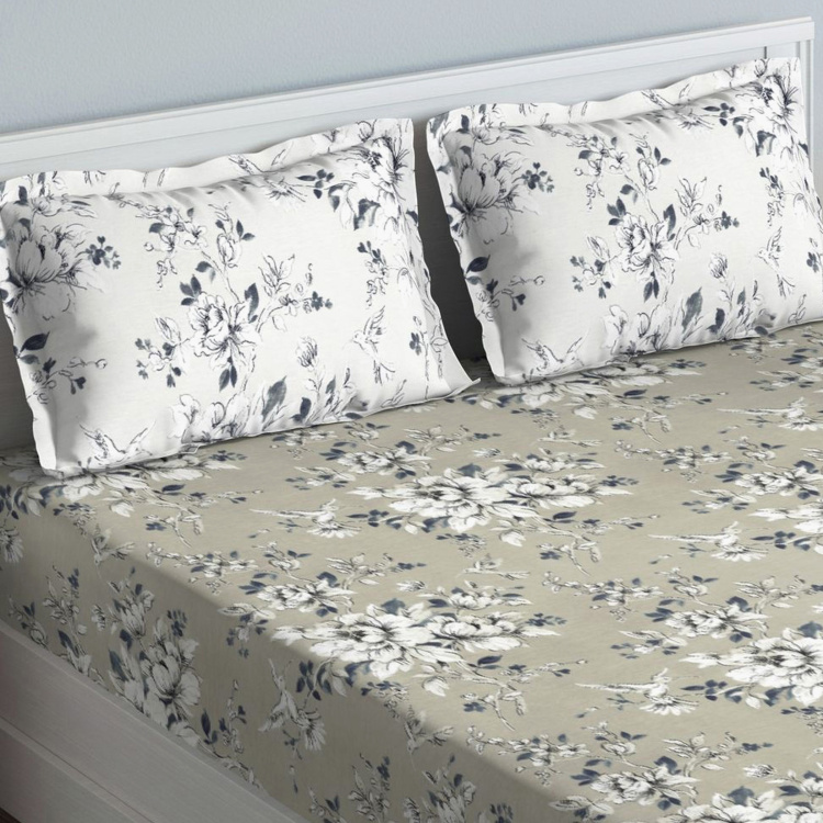 D'DECOR Linara Floral Print 3-Piece Bedsheet Set - 274 x 274 cm