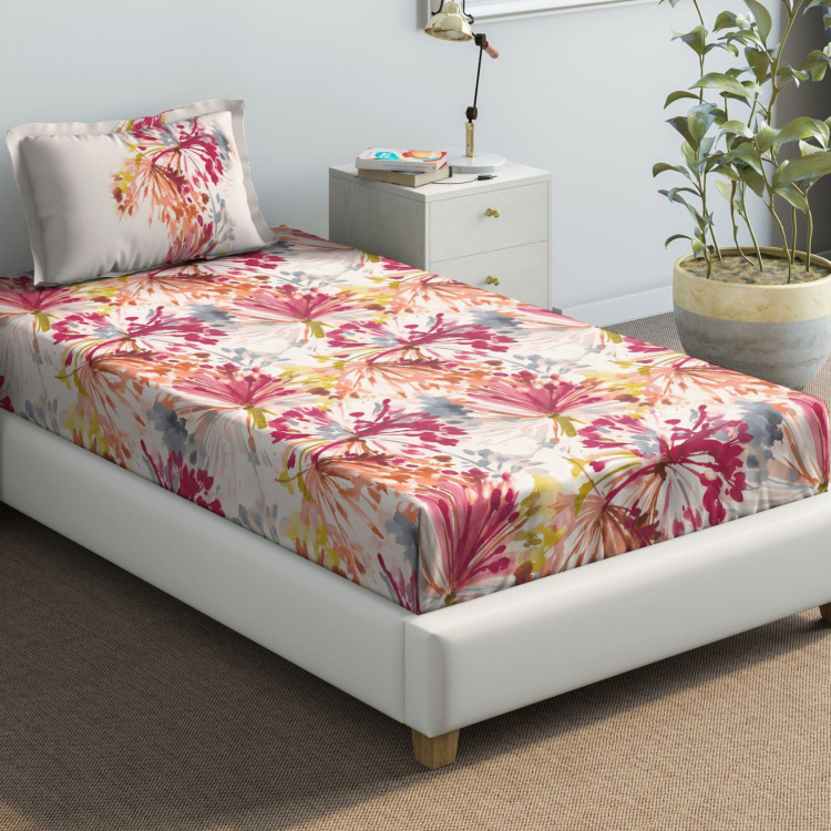 D'DECOR Primary Floral Print 2-Piece Bedsheet Set - 190 x 254 cm