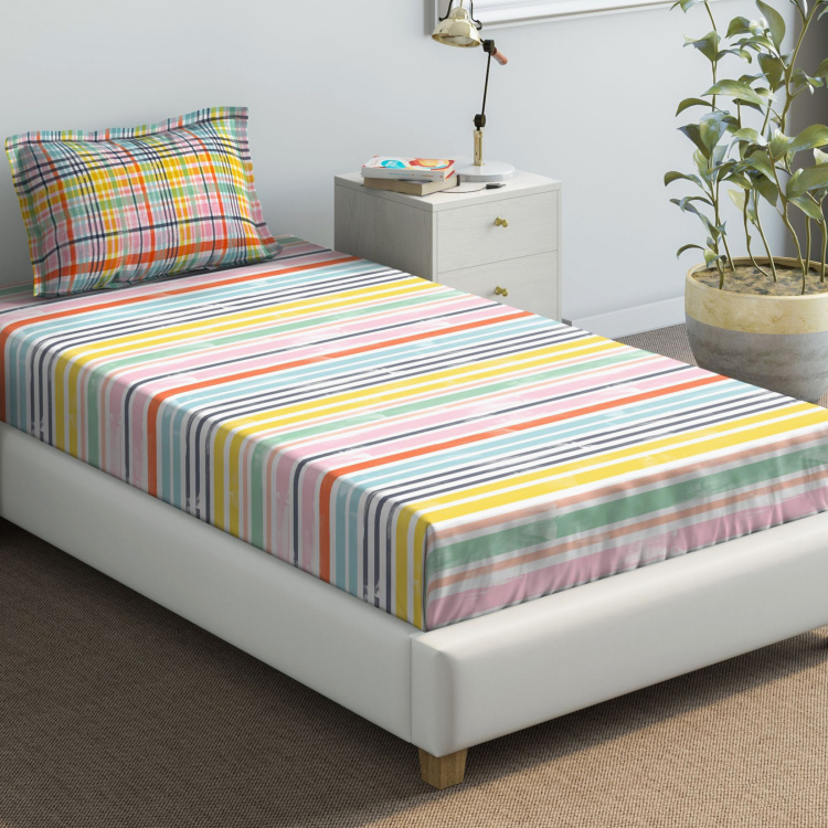 D'DECOR Primary Striped 2-Piece Bedsheet Set - 190 x 254 cm