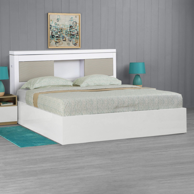 Alps King Size Bed With Hydraulic Box Storage - 180 x 195 Cms - White