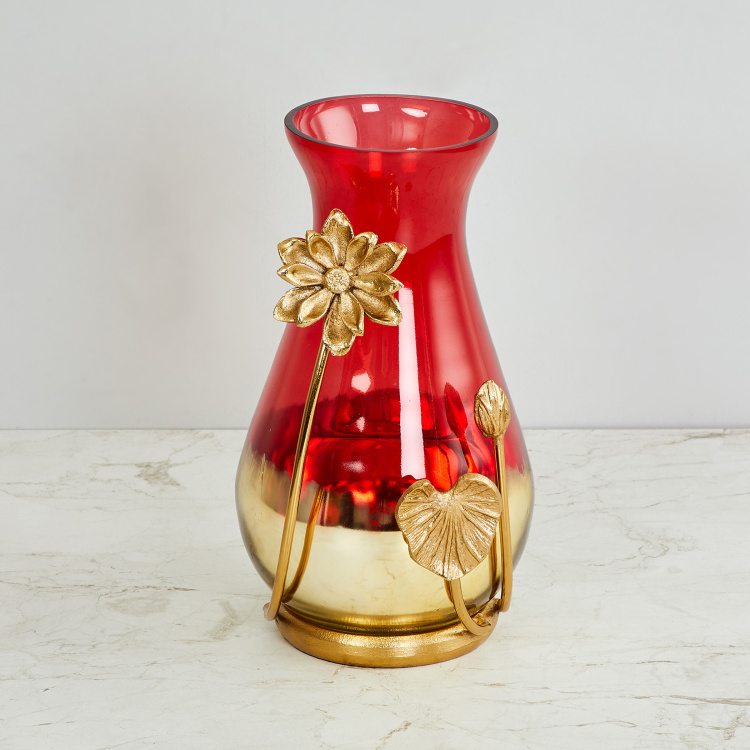 Splendid Round Single Pc. Vase with Lotus - Glass - Gold