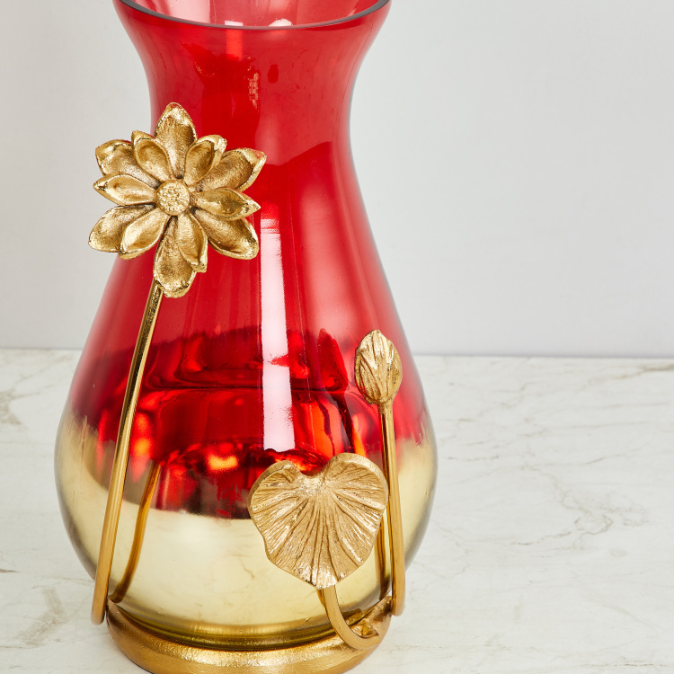 Splendid Round Single Pc. Vase with Lotus - Glass - Gold