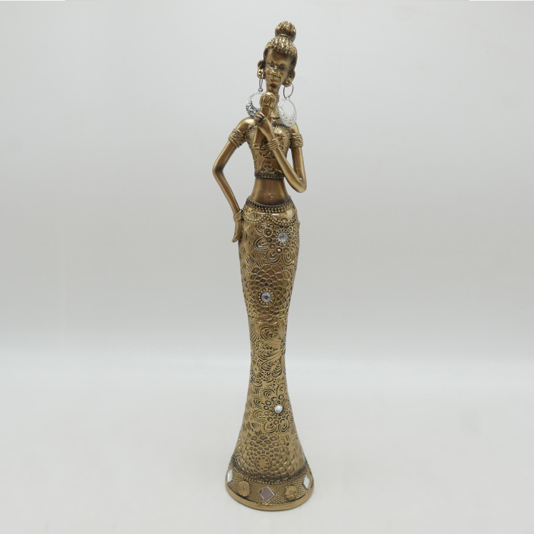 Corsica Jaguar - Gold Polyresin African Musician Figurine