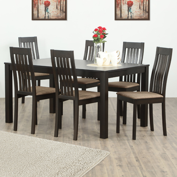 Diana Brown Rubber Wood 6 Seater Dining, 6 Black Dining Table Chairs