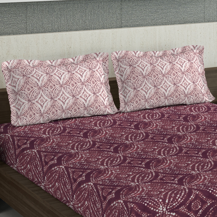 D'DECOR Evita Printed 3-Piece Double Bedsheet Set - 2.74 x 2.74 m