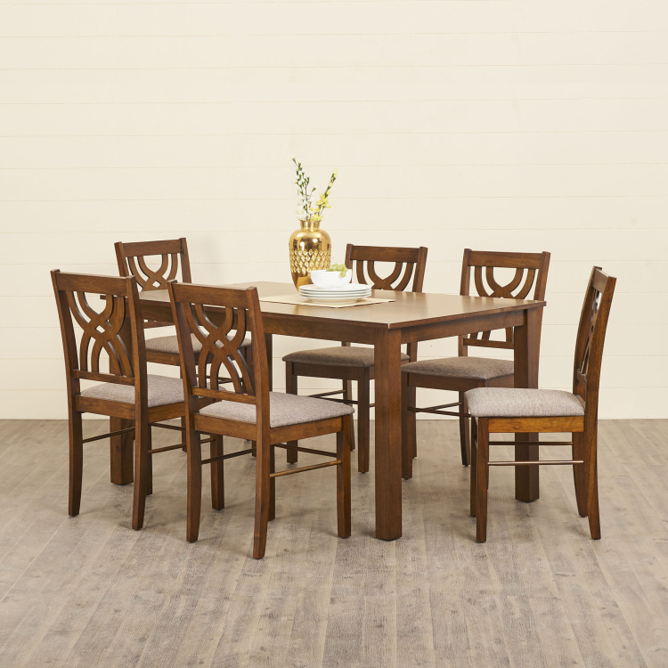 Quadro Wooden 6-Seater Dining Table Set with Chairs
