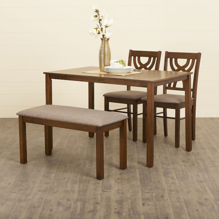Quadro Wooden 4-Seater Table with 2 Chairs and Bench